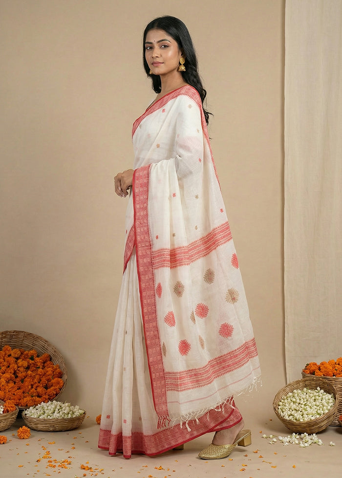 White Matka Silk Saree With Blouse Piece