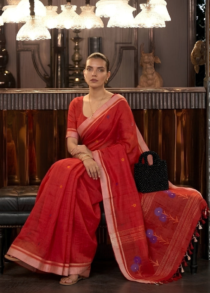 Red Matka Silk Saree With Blouse Piece