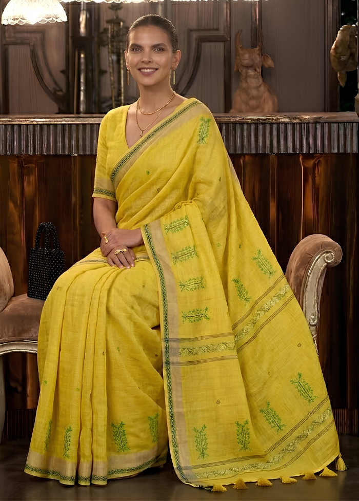 Yellow Matka Silk Saree With Blouse Piece
