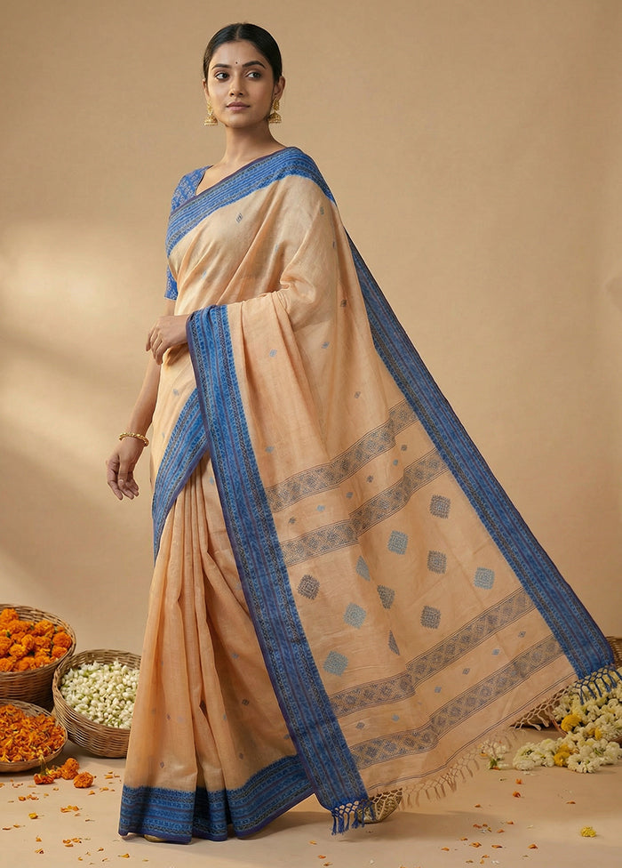 Cream Matka Silk Saree With Blouse Piece