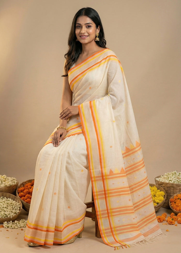 White Matka Silk Saree With Blouse Piece