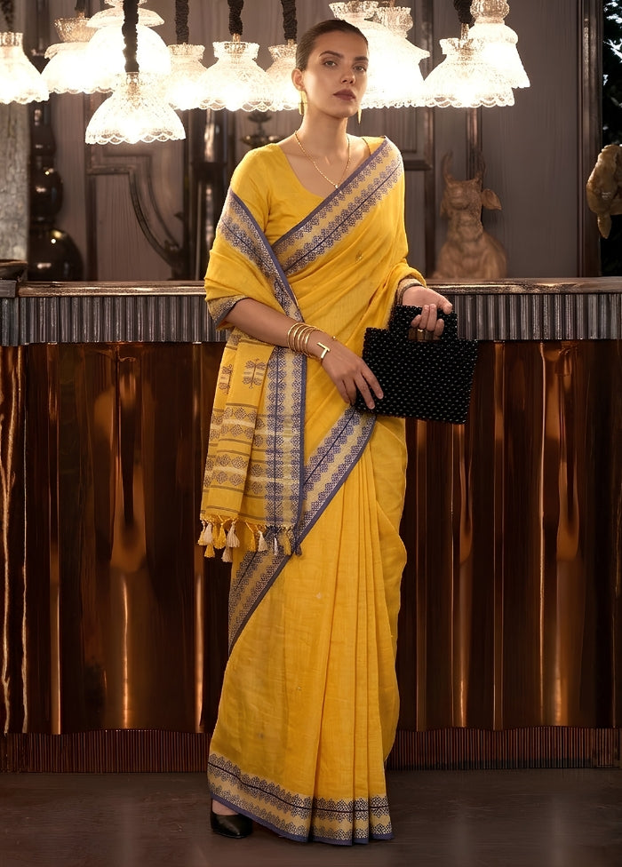 Yellow Matka Silk Saree With Blouse Piece