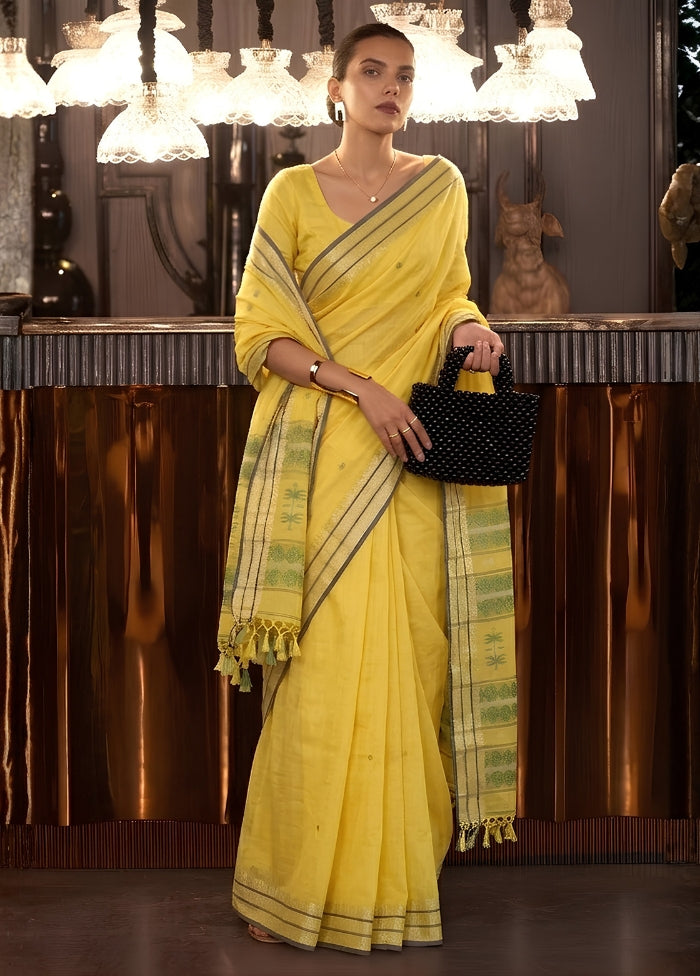 Yellow Matka Silk Saree With Blouse Piece