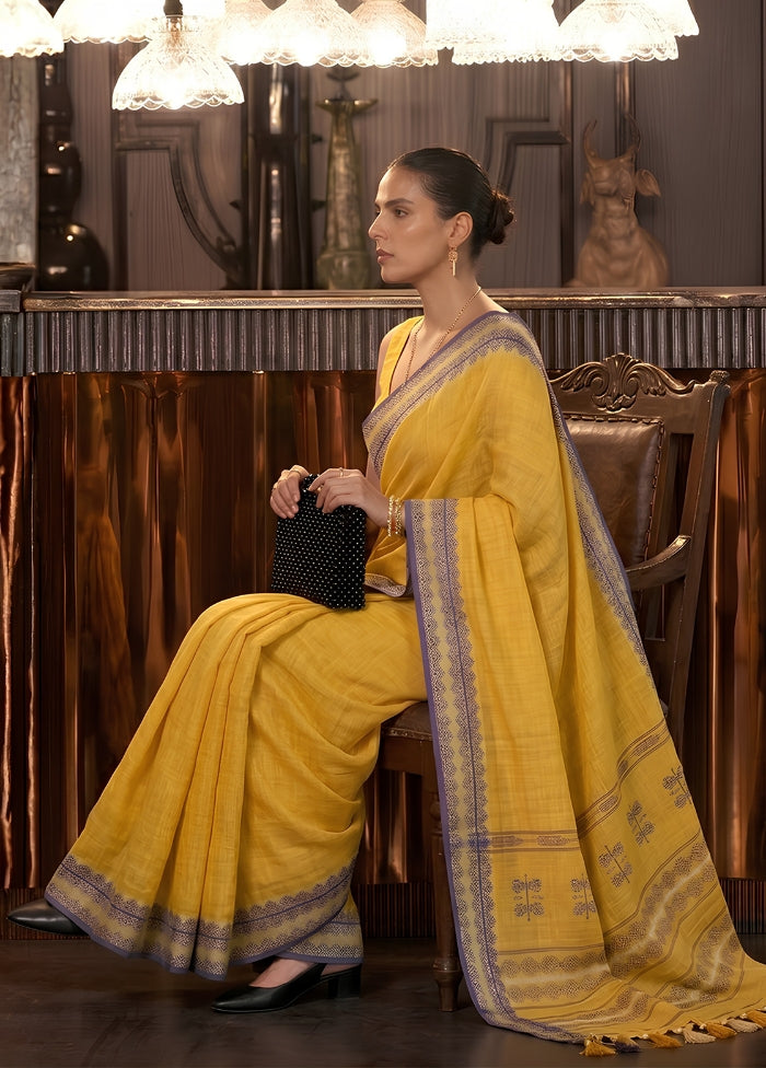 Yellow Matka Silk Saree With Blouse Piece