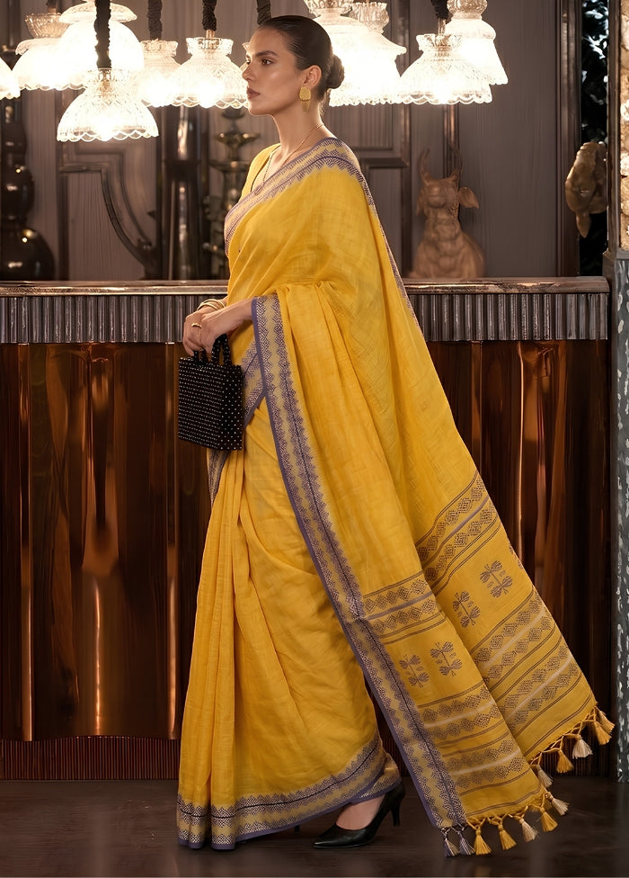 Yellow Matka Silk Saree With Blouse Piece