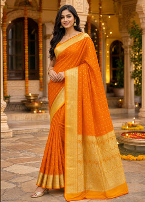 Yellow Tanchoi Silk Saree With Blouse Piece