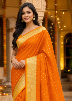 Yellow Tanchoi Silk Saree With Blouse Piece