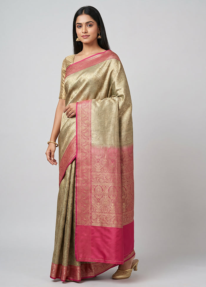 Grey Jamewar Silk Saree With Blouse Piece