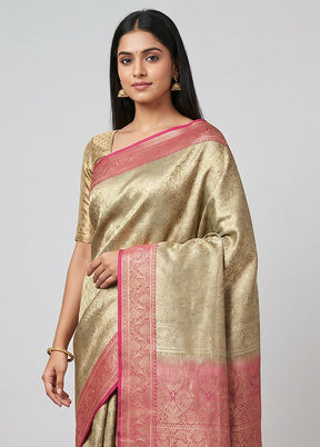 Grey Jamewar Silk Saree With Blouse Piece