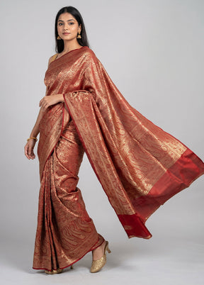 Maroon Jamewar Silk Saree With Blouse Piece