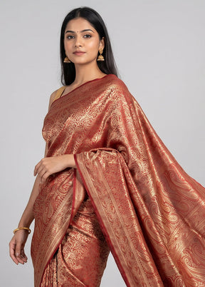 Maroon Jamewar Silk Saree With Blouse Piece