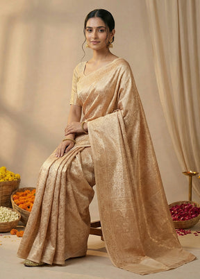 Cream Jamewar Silk Saree With Blouse Piece