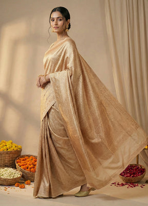 Cream Jamewar Silk Saree With Blouse Piece