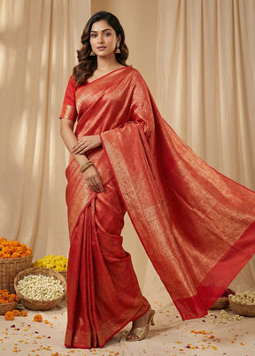 Red Jamewar Silk Saree With Blouse Piece
