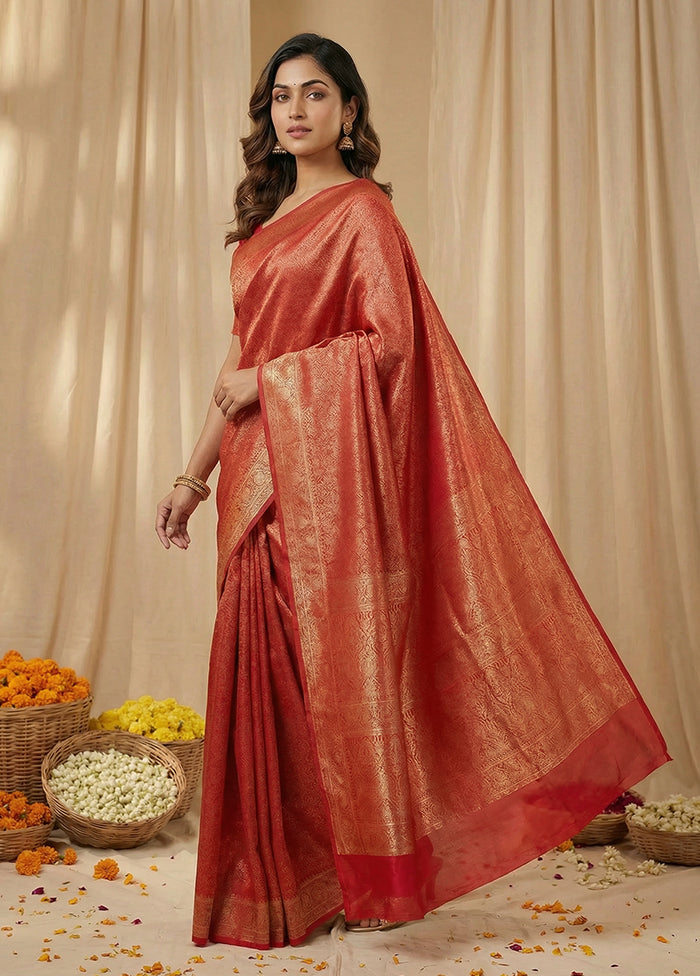Red Jamewar Silk Saree With Blouse Piece