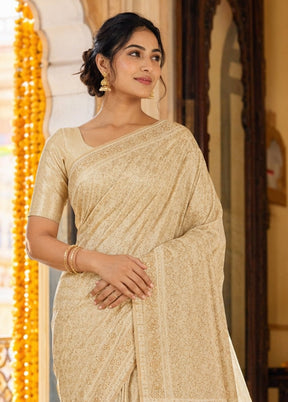 Cream Jamewar Silk Saree With Blouse Piece