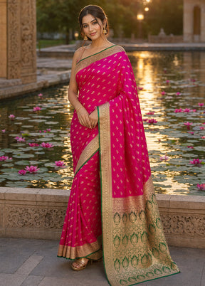 Pink Banarasi Silk Saree With Blouse Piece