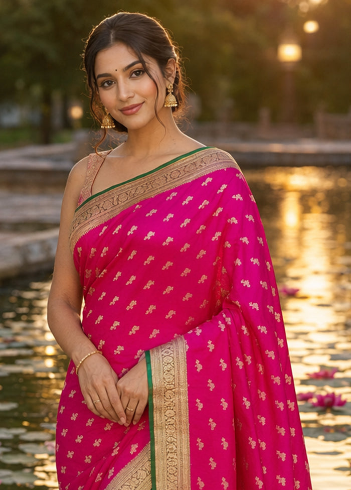 Pink Banarasi Silk Saree With Blouse Piece