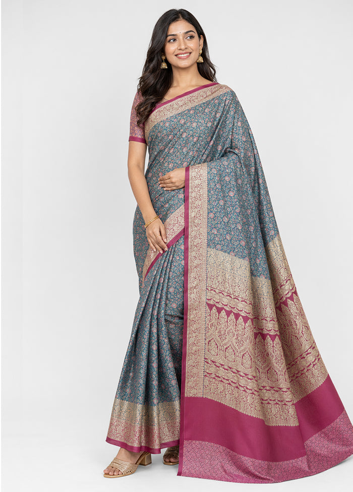 Blue Tanchoi Silk Saree With Blouse Piece
