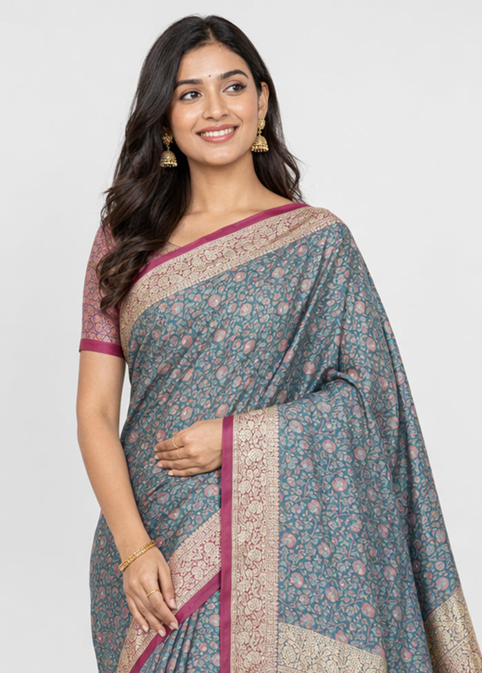 Blue Tanchoi Silk Saree With Blouse Piece