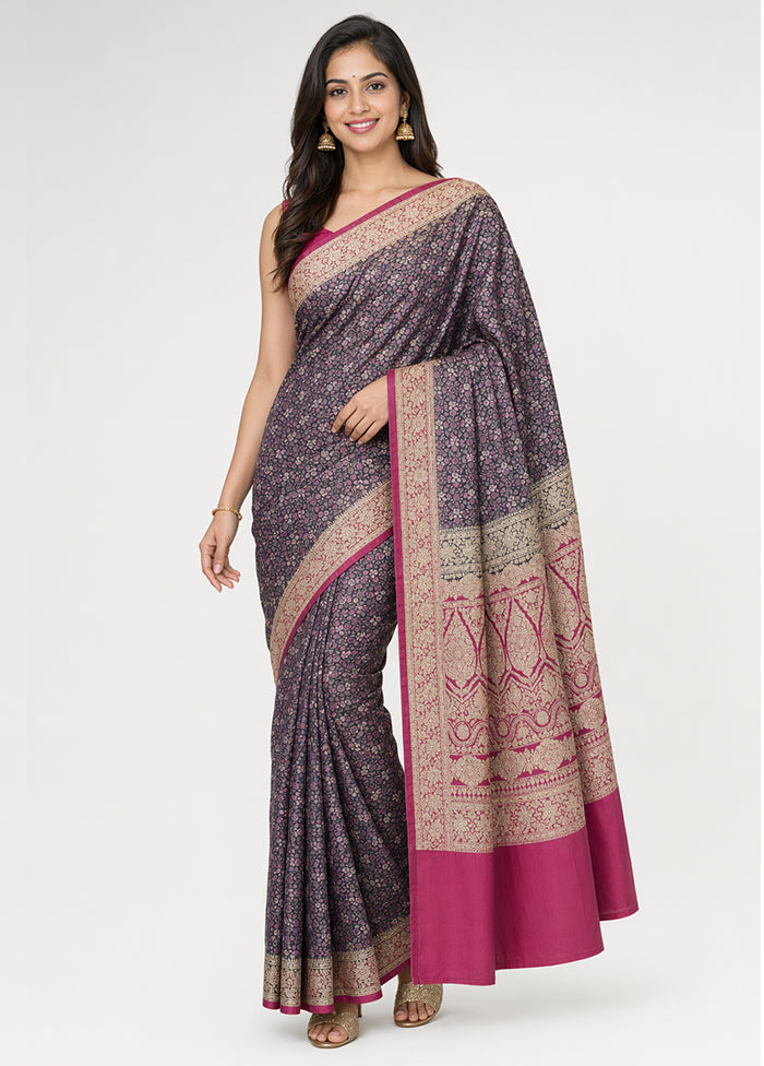Black Tanchoi Silk Saree With Blouse Piece