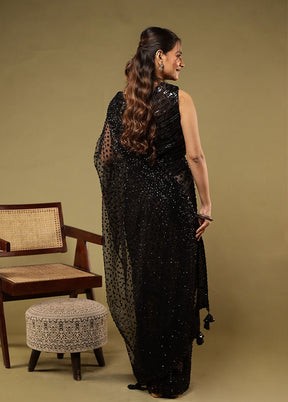 Black Handloom Pure Georgette Saree With Blouse Piece