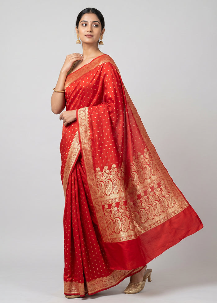 Red Banarasi Silk Saree With Blouse Piece