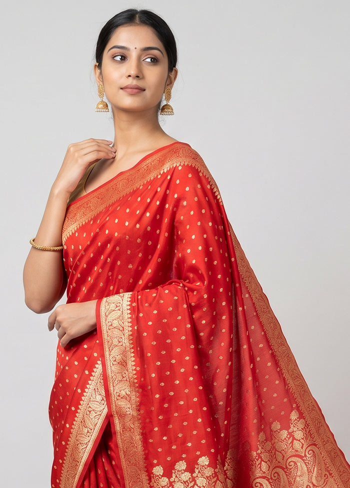 Red Banarasi Silk Saree With Blouse Piece