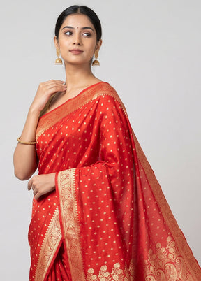 Red Banarasi Silk Saree With Blouse Piece