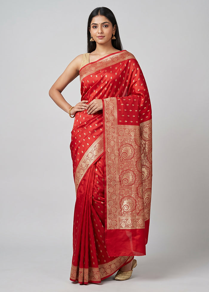 Red Banarasi Silk Saree With Blouse Piece
