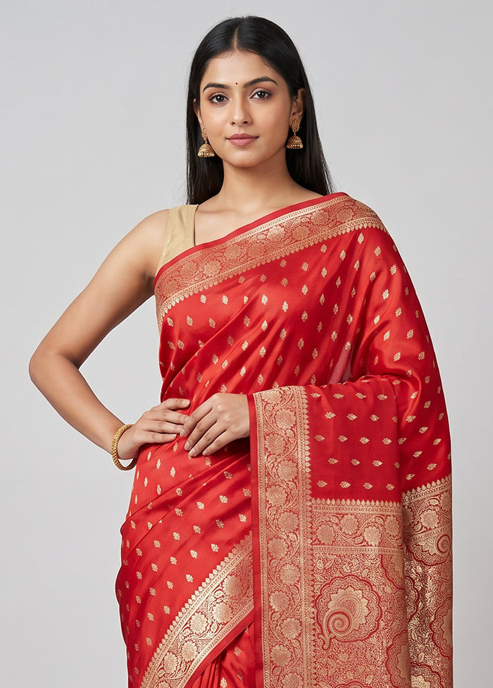 Red Banarasi Silk Saree With Blouse Piece