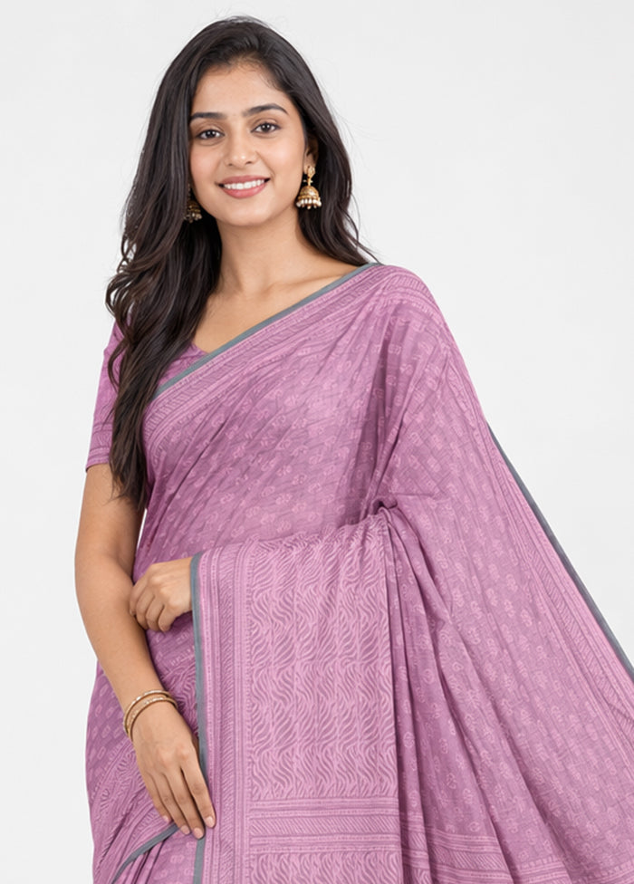 Pink Printed Pure Silk Saree Without Blouse Piece