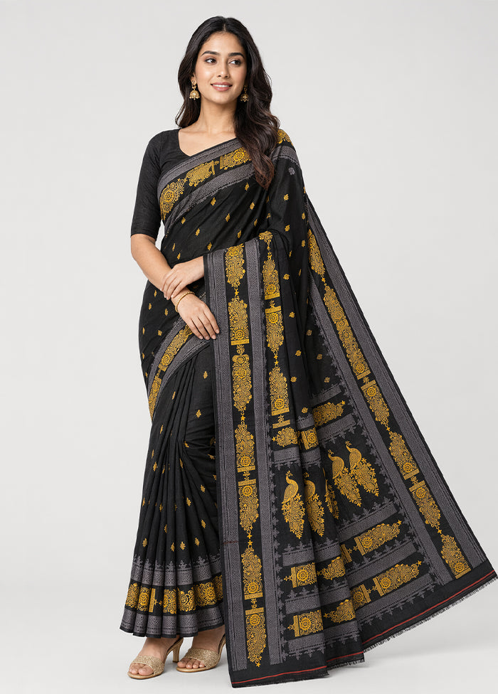 Black Printed Pure Silk Saree Without Blouse Piece
