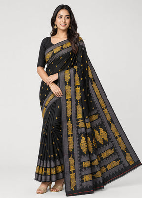 Black Printed Pure Silk Saree Without Blouse Piece