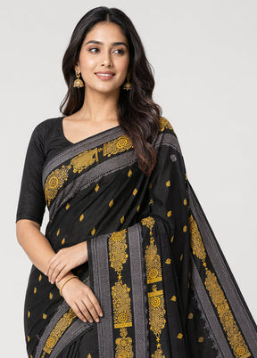 Black Printed Pure Silk Saree Without Blouse Piece