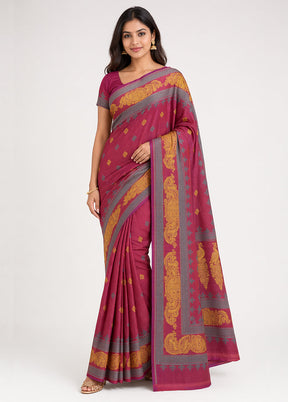 Purple Printed Pure Silk Saree Without Blouse Piece