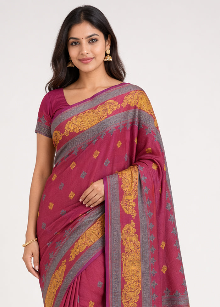 Purple Printed Pure Silk Saree Without Blouse Piece