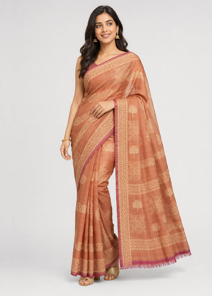 Pink Printed Pure Silk Saree Without Blouse Piece
