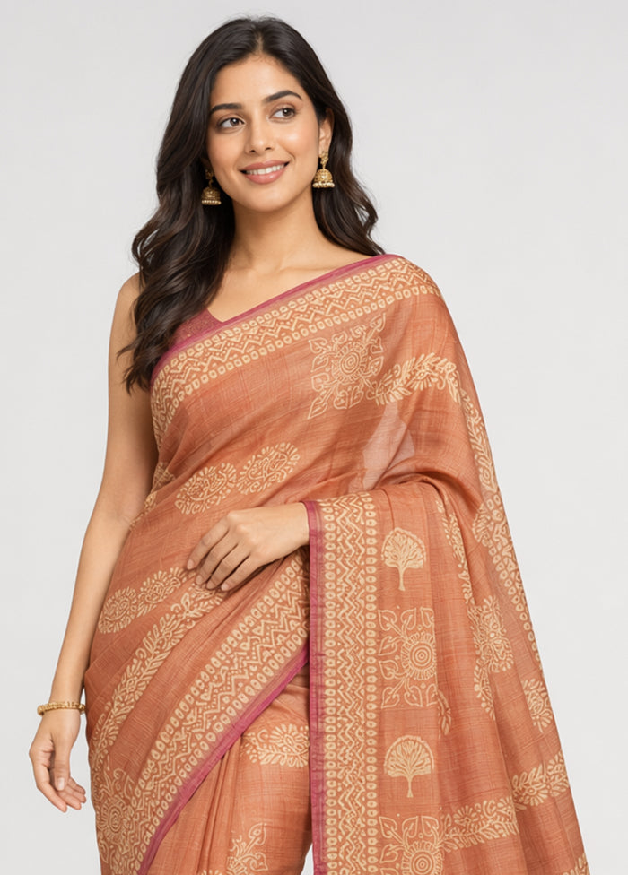 Pink Printed Pure Silk Saree Without Blouse Piece