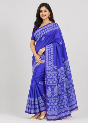 Purple Printed Pure Silk Saree Without Blouse Piece