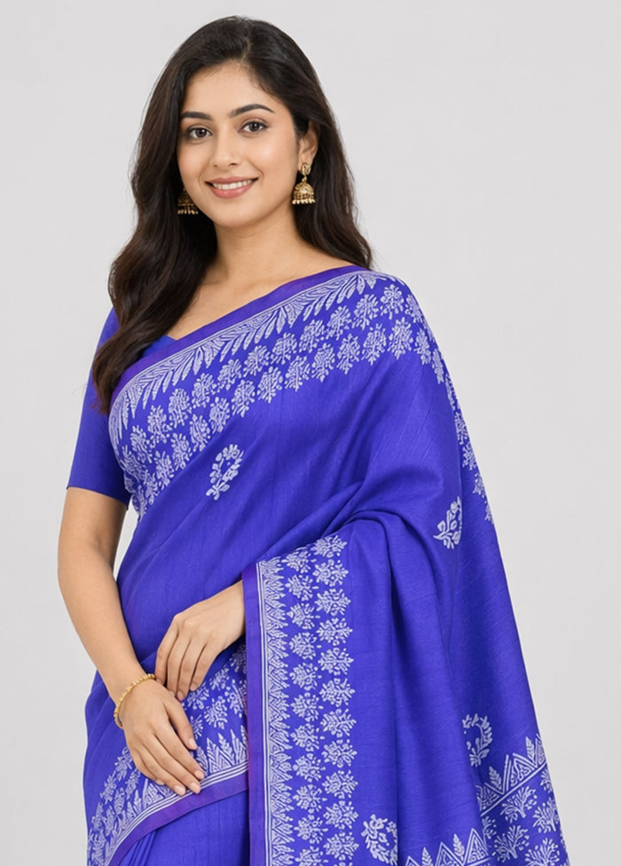 Purple Printed Pure Silk Saree Without Blouse Piece