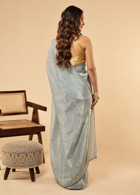 Blue Tissue Silk Saree With Blouse Piece