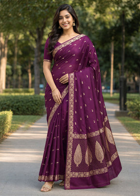 Purple Banarasi Silk Saree With Blouse Piece