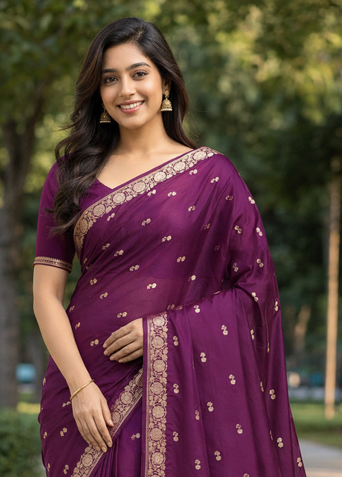 Purple Banarasi Silk Saree With Blouse Piece