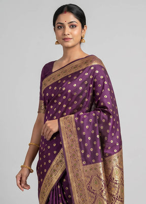 Purple Handloom Banarasi Pure Silk Saree With Blouse Piece