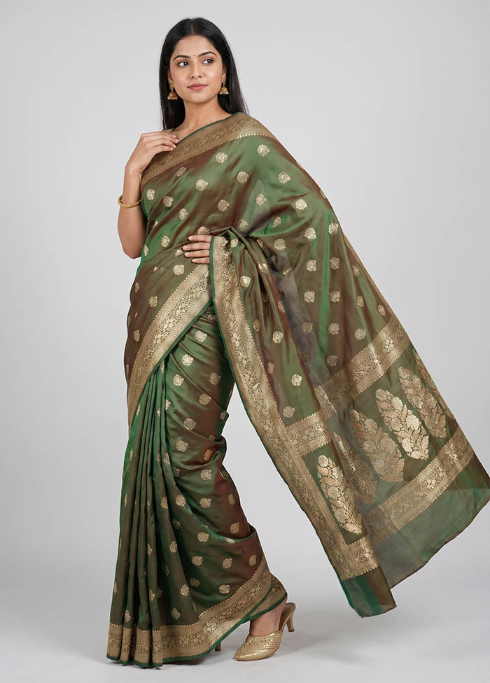 Green Handloom Banarasi Pure Silk Saree With Blouse Piece