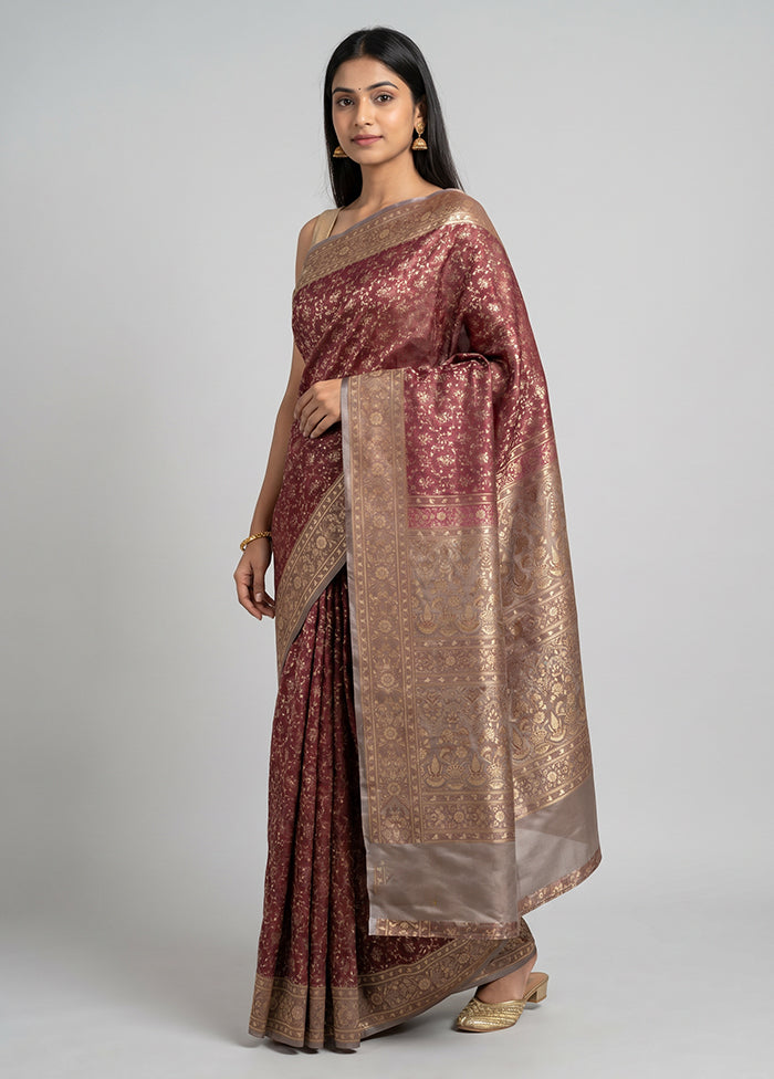 Pink Jamewar Silk Saree With Blouse Piece