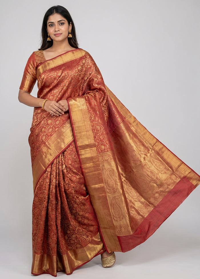 Red Jamewar Silk Saree With Blouse Piece