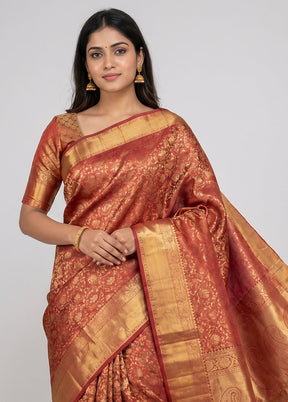 Red Jamewar Silk Saree With Blouse Piece