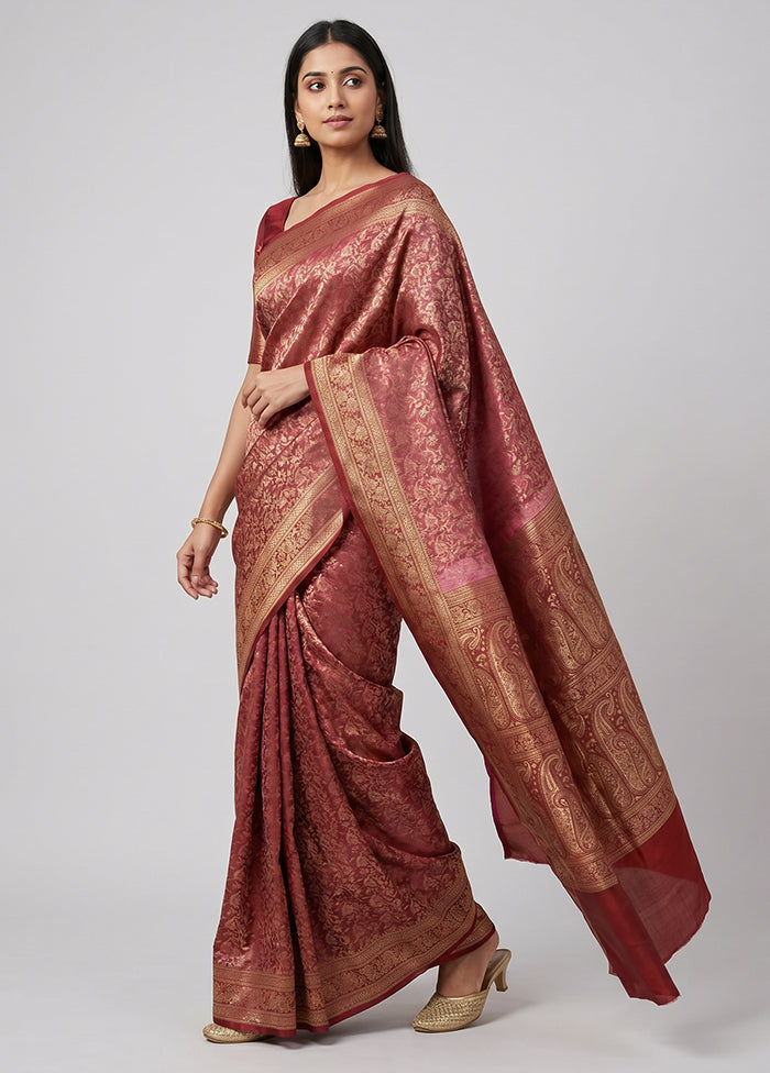 Pink Jamewar Silk Saree With Blouse Piece